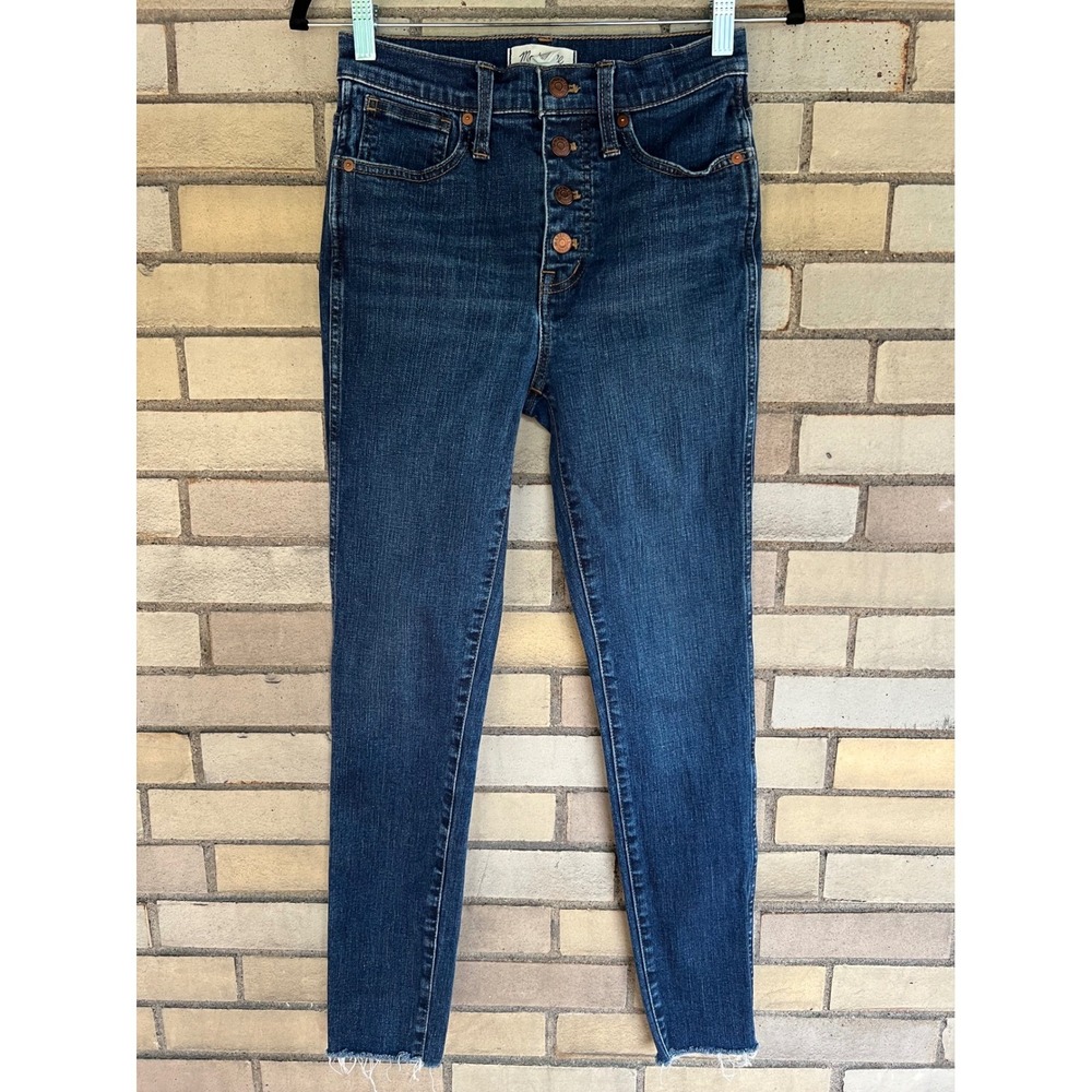 Madewell 10" High-Rise Skinny Jeans Button Fly Raw Hem Dark Wash Size 26